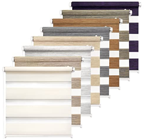 Rikmani Doppelrollo Fensterrollo LUIS Duo-Rollo Klemmfixierung Zebrarollo Seitenzugrollo ohne Bohren, lichtdurchlässig und verdunkelnd 50x150 cm, grau-braun