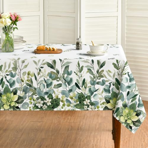 Horaldaily Spring Summer Tablecloth 60x84 Inch Rectangular, Eucalyptus Floral Table Cover for Party Picnic Dinner Decor