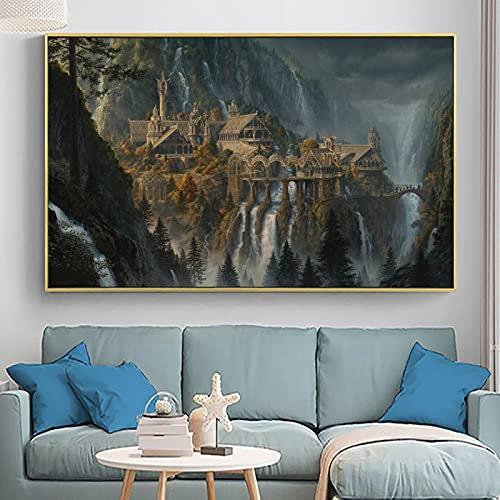 Yanyan Art Mittelerde Bruchtal Landschaft Filmposter und Drucke Gemälde auf Leinwand, Wandkunst, ein Ringbild für Raumdekoration, 35 x 55 cm, rahmenlos