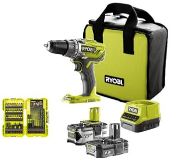 Pack RYOBI Perceuse-visseuse R18DD3-2415BS 18V One+ - 2 batteries 4,0 Ah - 1,5Ah - Chargeur - 38 accessoires perçage-vissage-boulonnage RAK38DSDI2