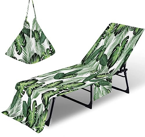 Surwin Schonbezug Für Gartenliege Strandliegenauflage Frottee Liegenauflage Stuhl Strandtuch Blätter Pflanzen Sun Lounger Bezug mit Tasche Sporthandtuch für Garten Schwimmen (75x210cm,Monstera)
