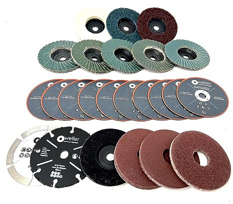 Wellerwerkzeuge I XXL Accessory Set Diameter 76 x 10 mm Suitable for Mini Battery Angle Grinder e.g. Bosch GWS 12 V 10.8 V Cutting Discs Flap Discs