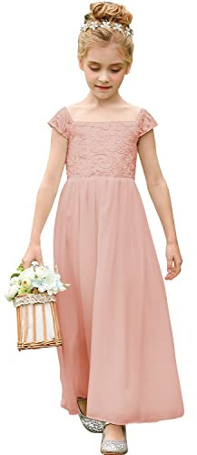 PLWEDDING Chiffon A-Linie Blumenmädchen Kleid Erstkommunion Kleider Kinder Geburtstag Hochzeit Partykleider(10,rosa)