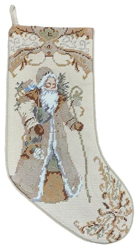 Peking Handicraft Embroidered Needlepoint Stockings Santa with Gift, 18-inch Height, Home, Indoor