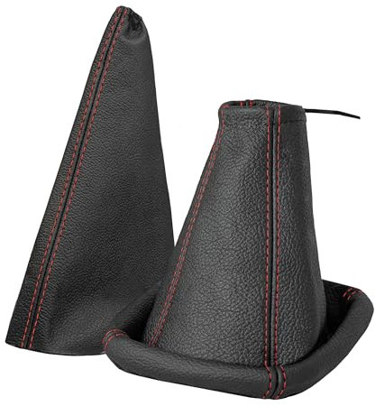 Schaltsack und Handbremsmanschette kompatibel mit Opel Corsa C Bj. 2000-2006 Auto Zubehör Innenraum Schaltknauf Schalthebelabdeckung Schalthebel Abdeckung als Set aus Echtleder in schwarz Naht rot