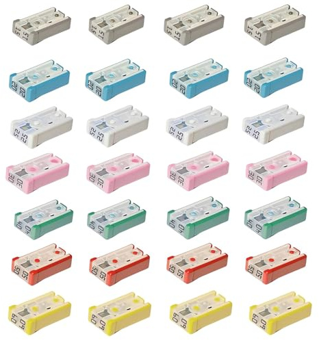 28 Pcs 15A 20A 25A 30A 40A 50A 60A 32V Mini Slotted Automotive MCASE Shaped Cartridge Fuse Kit