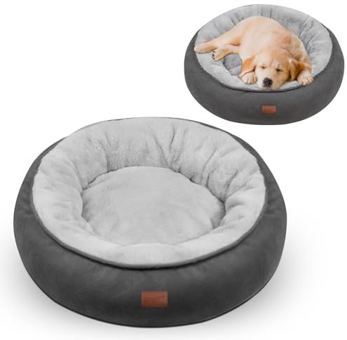 EvcgoX Hundebett Katzenbett flauschig, Donut Hundekissen Katzenkorb Ø 60 cm, waschbare Hundekorb Hundebetten für kleine Hunde, Doppelseitiges Hundekissen für alle Jahreszeiten, Grau