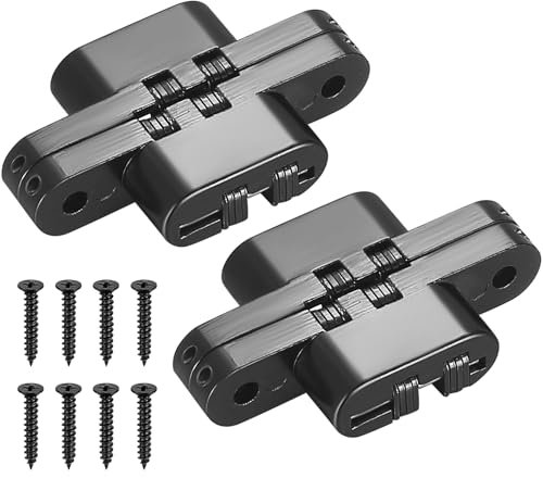 2 PzCerniere Nascoste, Cerniere a Scomparsa, Cerniere invisibili a 180 Gradi, Cerniera a Croce per Porte Pieghevoli, Cerniera Nascosta Regolabili in Metallo Nero a 3 Vie per Mobili Porte in Legno