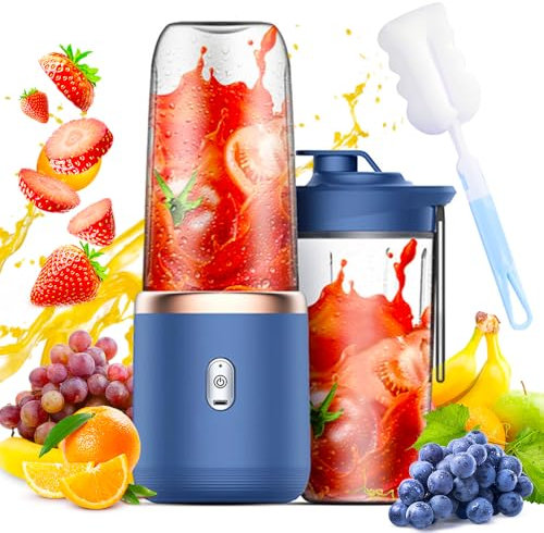 Blender Portable, Afenau 400ML Smoothie Mixer avec brosse et gobelet de rechange, Mini Blender Smoothie, Mixeur Portable pour la Préparation de Milk-Shakes, jus de Fruits, Smoothies (Bleu)