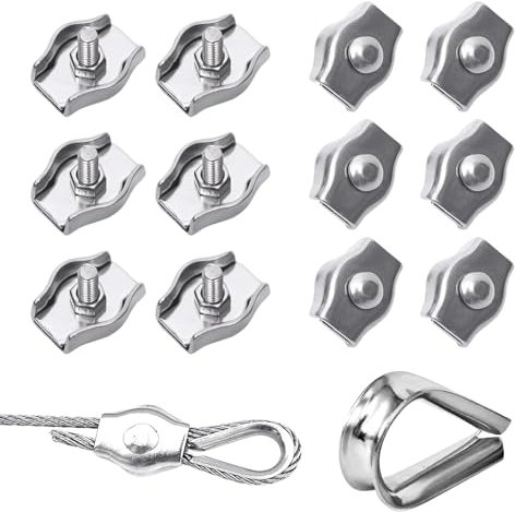 Clip para Cable de Acero, 12pcs Abrazadera De Cable De Acero Inoxidable, Abrazadera de Cable Simplex, Clip de Cuerda de Alambre, M3 Alambre Clips, para la fijación de tendederos, pancartas y toldos