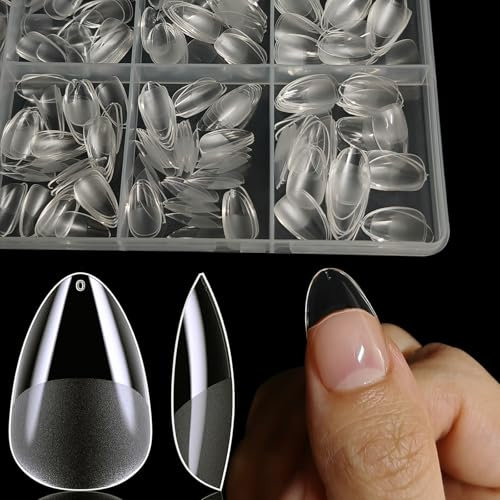 XIAOHEBAN 600 Pcs Capsule Americaine Ongle Amande XS-12 Tailles Capsules Ongles Courte Pose Americaine Ongle Couverture Complète,Faux Ongles Court Pour DéButant De Manucure Et Diy Nail Art-Transparent