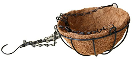 HANABASS Maceta Colgante Metálica De 25 Cm, Cesta Colgante Jardín para Interior y Exterior, Soporte para Plantas Forro De Fibra Natural, Jardinera Decorativa para Balcón, Fácil De Colgar y Duradera