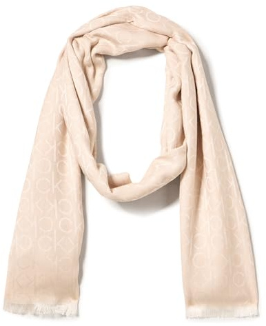 Calvin Klein Women's Monogram Logo Pashmina with Eyelash Fringe Fashion Scarf, Mottled Almond, One Size