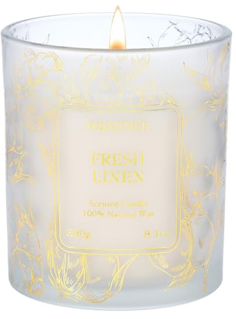 M&SENSE Frischer Linen Duftkerze 230g, Duftkerze im Glas für Frauen und Männer, Natürliche Vegane Sojakerze, Bis zu 42h Brenndauer, Aromatherapie Kerze für Zuhause, Schlafzimmer, Badezimmer