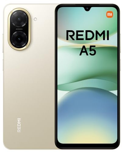 Xiaomi Redmi A5 - Smartphone de 3+64GB, Pantalla inmersiva de 6,88 120 Hz, Potente procesador Octa Core, Cámara Dual AI de 32 MP, 5200 mAh, Cargador no Incluido, Dorado (Versión ES)
