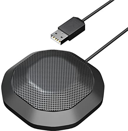Eujgoov Microphone de Bureau à Haute sensibilité Omnidirectionnel à 360 ° pour PC, Ordinateur Portable avec Micro Port Mic de 3,5 Mm MIM Portable pour Réunion en Ligne, Jeu, Chat (Prise USB)