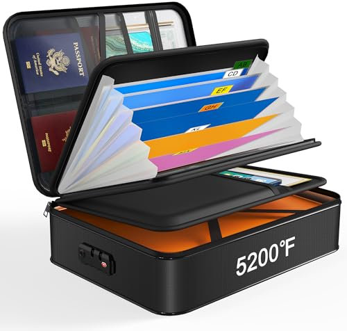 Noiposi Feuerfeste Dokumententasche 5200℉ UL94-V0 Zertifiziert ，38cm x 28cm x 11cm Dokumententasche Feuerfest Wasserdicht mit 7 Fächern，Leicht Dokumentenmappe Mit TSA Zollpasswortschloss