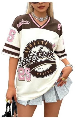 Floerns Women's Plus Size Y2k Number Jersey Shirts V Neck Streetwear Tee Tops Brown Multi X-Large Plus