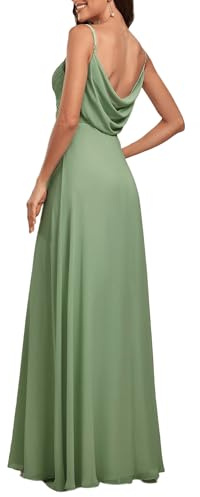 Ever-Pretty Women's Maxi Bridesmaid Dress Spaghetti Straps V-Neck A-Line Chiffon Empire Waist Backless Dress Sage Green 10UK