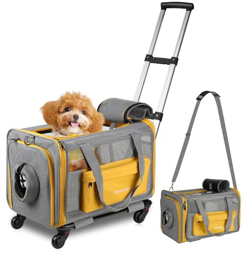 Pawinner Transportín para Mascotas, Transportín para Perro Gato 45x33x33cm, Ruedas Extraíbles Carga de 9kg, Portador de Viaje con Correa de Hombro Ajustable, para Mascotas Pequeñas y Medianas