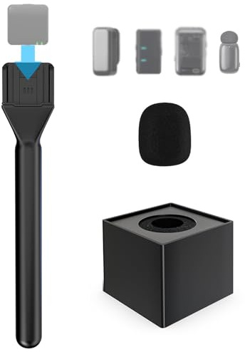 AURIVEE Soporte de Micrófono de Mano,Empuñadura Interview Antiviento Profesional para Vlogging, Streaming y Reportajes Exteriores – Compatibilidad Universal con Micrófonos de Solapa Inalámbricos