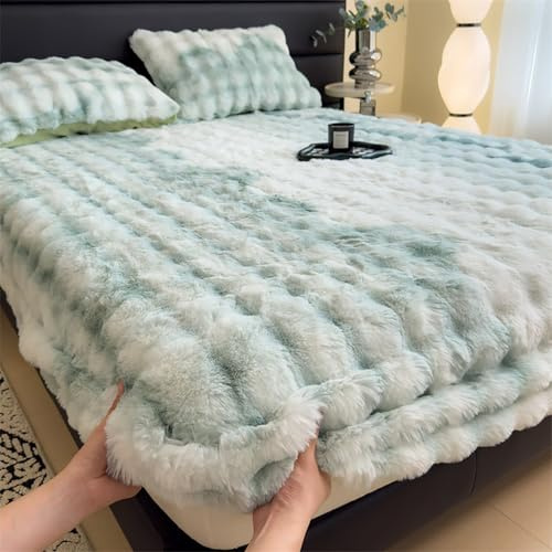 Flanellpåslakan med resår, djup ficka Queen-size sänglakan, vintervarmt madrasskydd, King-size överkast med örngott (Green 200 * 220cm/80x86in)