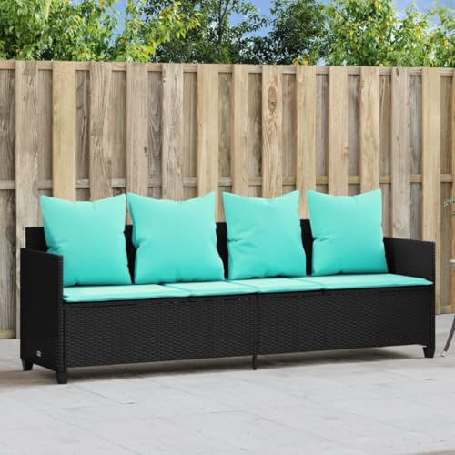 Mandloder Tumbona de ratán de polietileno negro con almohada, silla de relajación ajustable, silla de jardín, chaise longue para terraza, balcón, área de piscina, cómoda silla de playa para relajarse