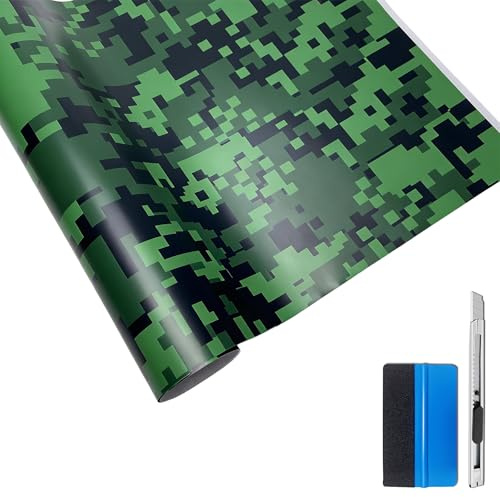 NewL Camo bil vinyl film gör-det-själv självhäftande grön digital 50 cm x | Kamouflagefinish, blekningsbeständig och UV-säker, omplacerbart lim och flexibel töjbar, lämplig för bil, möbler