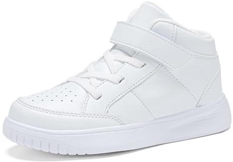 RTOUNT White Girls Trainers for Boys Walking School Casual Tennis Shoes for Big Kids Lightweight Running Sneakers Size 4 Child