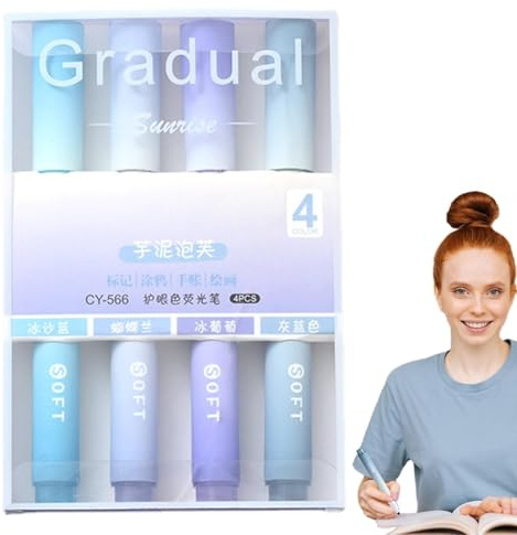 Pastell-textmarker-set, 4-färgad estetisk färggradient pastell för kontor