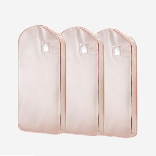 Reseväska for Kläder med Fickor, Klädskydd med Dragkedja på Sidan | Tillverkad av Satintyg, Lämplig for Kostymer, Klänningar, Rockar, Aftonklänningar och Smokingar(Pink-3D,90cm/35.4in)