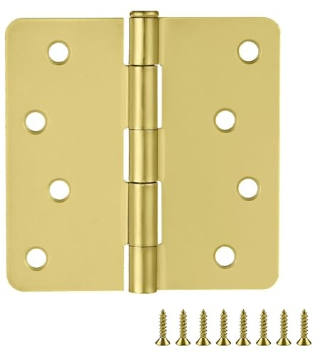 Design House 181511 8-Hole 4 x 4 1/4 3-Pack, Satin Brass, 4-inch 1/4-inch Radius Door Hinge