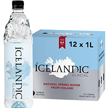 Icelandic Glacial Premium Still Water 1 Litre Recycled PET Bottles x 12 Per Pack – Alkaline/Low PH, Recycled Packaging, BPA Free, Carbon Neutral from Icelandic Spring. Low TDS and Mineral Content.