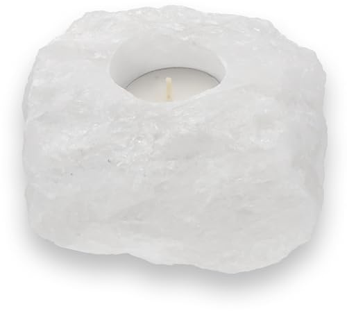 Lebensquelle Plus Portavelas de cristal de roca, piedra preciosa natural, vela de té con piedras preciosas