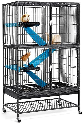 Yaheetech Grande Cage Rongeur 4 Niveaux Cages Hamster Cage Cochon d'Inde Cages pour Furets/écureuils/Chinchillas/Rat Domestique sur roulettes Noir 78x51x137cm