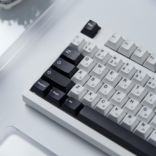 133 Keys PBT Japanese Keycaps Cherry Profile Dye Sub Black and White Keycaps Set Fit for 61/64/87/104/108 Cherry Mx Switches Mechanical Keyboard