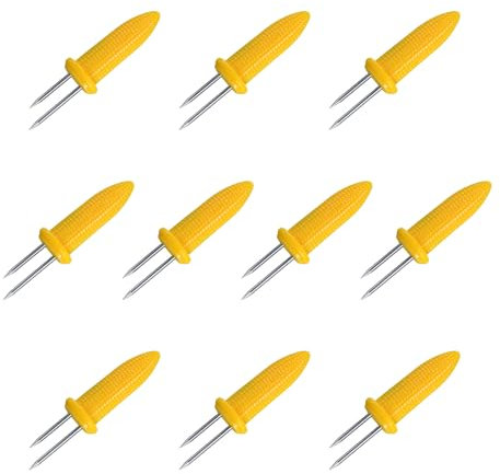 LaoChoes Juego de 10 tenedores de maíz de acero inoxidable, soportes para maíz, soportes para mazorcas de maíz, pinchos de maíz, perfecto para maíz fresco en la mazorca, tenedor de barbacoa
