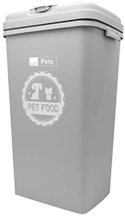 53L/25KG Airtight Pet Food Container - Animal Dry Food Dispenser Bin | Air Tight Lid | Flip Top Locking System | Perfect For Storing Dried Pet Food & Bird Seed - GREY