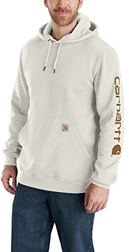 Carhartt Sweat-Shirt mi-épais avec Logo imprimé sur la Manche Coupe Ample Capuche, Blanc, XXL Homme