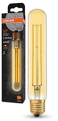 OSRAM Lámpara Vintage 1906 Classic Tubular FIL LED, E27, lineal, dorado, 4W, 400lm, 2000K, color de luz blanco cálido, optimo consumo de energía, larga vida