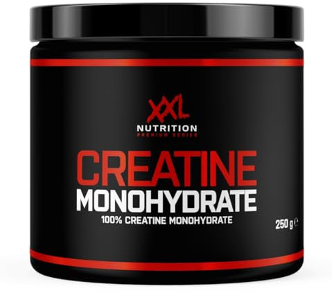 XXL Nutrition - Creatin Monohydrat Pulver - Ohne Zusätze - Muskelaufbau, Reines & Mikrofeines Kreatin Monohydrat - Geschmacksneutral - 250 Gramm