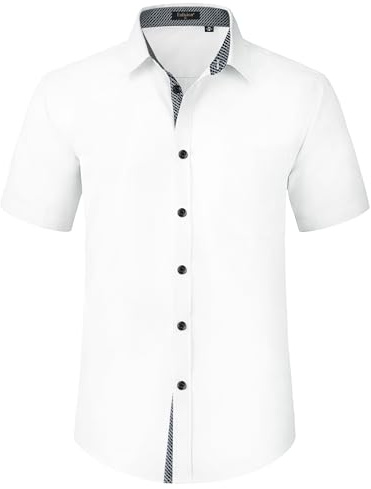 Enlision Chemise Homme Manches Courtes Chemises Habillée Formelle Chemises Regular Fit Casual Chemise Business Boutonnée Shirt Blanc 4XL