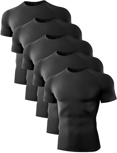 Dalavch 5 Pack Men’s Compression Shirts Short Sleeve Cool Dry Sports Athletic Workout Base Layer Undershirt T-Shirt Tops 5 Black XX-Large