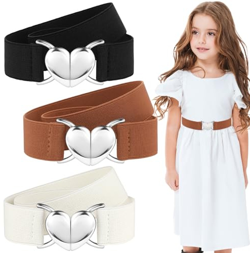 ASTER 3Pcs Elastic Toddler Belt with Heart Buckle, Adjustable Stretch Kids Belt for Boys and Girls