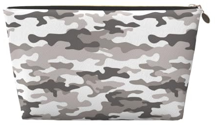 VOSERY Bolsa de maquillaje de cuero, bolsa de cosméticos, bolsa de aseo de viaje para mujer, bolsa de maquillaje de camuflaje gris clásica, organizador, bonita bolsa de maquillaje, bolsa de maquillaje