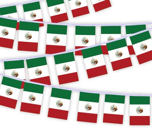 30 stycken Mexiko flaggkedja flaggor, 10 meter mexikansk rektangel repflaggor, dekorativ banderoll som används för att dekorera innergårdar sträng Mexico