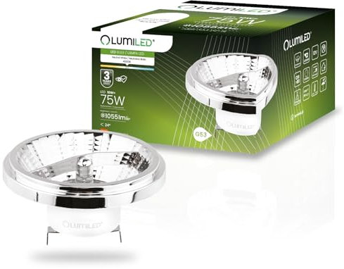 Lumiled LED-Leuchtmittel AR111 G53 Fassung Spannung 12V 10W (Entspricht 75 Watt) Neutralweiß 4000K 24 Grad Abstrahlwinkel Silber 1055 Lumen Ra>90 Aluminium PC