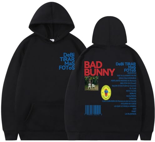 Silver Basic Rapper Bad-Bunny 2D Stampa Felpa con Cappuccio Uomo Donna Moda Hip Hop Casual Oversize Pullover Unisex XL,Black-1