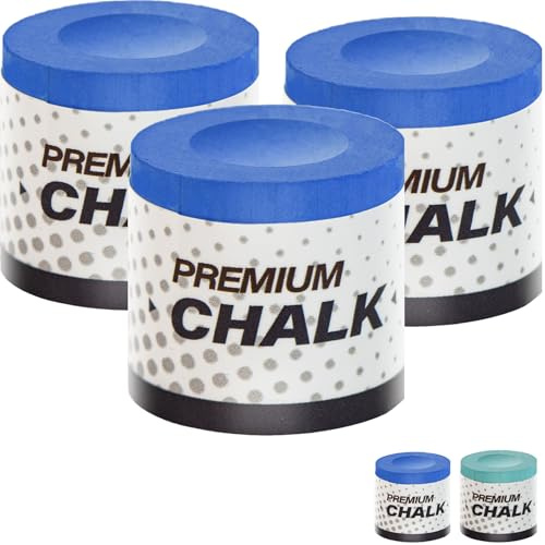 Pool Chalk 3 Pcs Billiards Cue Stick Premium Chalk Pure Cube Round Chalk Table Accessories High Performance Low Deflection for Professional Tournament Snooker Games, Gifts, Home Blue - SOLROS