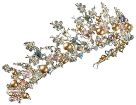 New 2025 Unisex Pink Gold Color Pearl Bridal Crowns Handmade Tiara Headband Crystal Wedding Diadem Queen Crown Hair Accessories Jewelry Findings Fashion Trendy Creative Gift For Women And Men